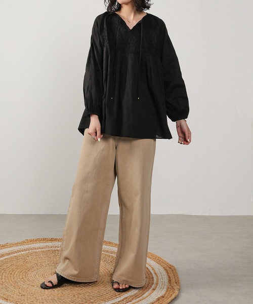 新品♡かぐれ♡コットンスモッキングブラウス♡ブラック スモッキング刺繍 コットン ブラウス（シャツ/ブラウス）｜Monocoro