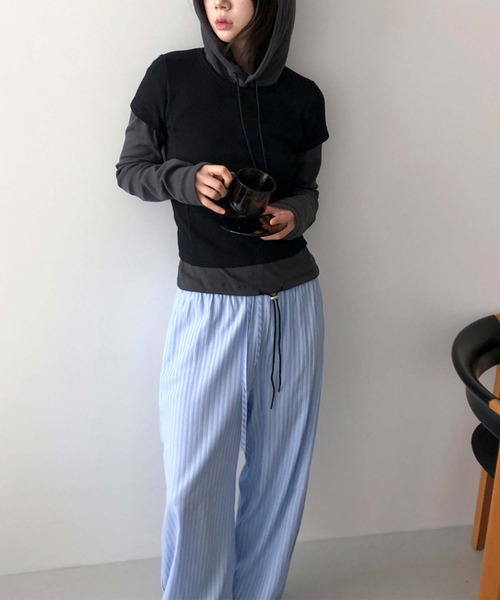 Doula Doula（ドゥーラドゥーラ）の「ストライプワイドリラックスパンツ（その他パンツ・レディース・ブルー/イエロー・FREE）」の8枚目の写真