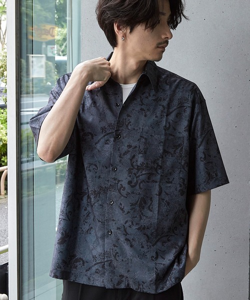 RATTLE TRAP(ラトルトラップ)の「ルーズシルエット 総柄レギュラーカラードレープ半袖シャツ(シャツ/ブラウス・メンズ・ブラック×ホワイト/ブラック×グレー/ブラック×イエロー/ブラック×ブラック/ブラック系その他/ブラック×レッド・S/M/L/LL)」の11枚目の写真