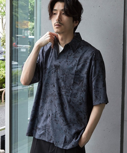 RATTLE TRAP(ラトルトラップ)の「ルーズシルエット 総柄レギュラーカラードレープ半袖シャツ(シャツ/ブラウス・メンズ・ブラック×ホワイト/ブラック×グレー/ブラック×イエロー/ブラック×ブラック/ブラック系その他/ブラック×レッド・S/M/L/LL)」の12枚目の写真
