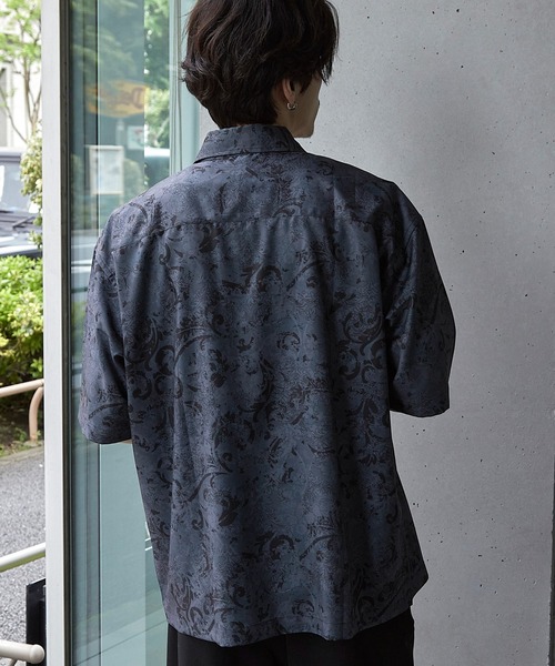 RATTLE TRAP(ラトルトラップ)の「ルーズシルエット 総柄レギュラーカラードレープ半袖シャツ(シャツ/ブラウス・メンズ・ブラック×ホワイト/ブラック×グレー/ブラック×イエロー/ブラック×ブラック/ブラック系その他/ブラック×レッド・S/M/L/LL)」の14枚目の写真