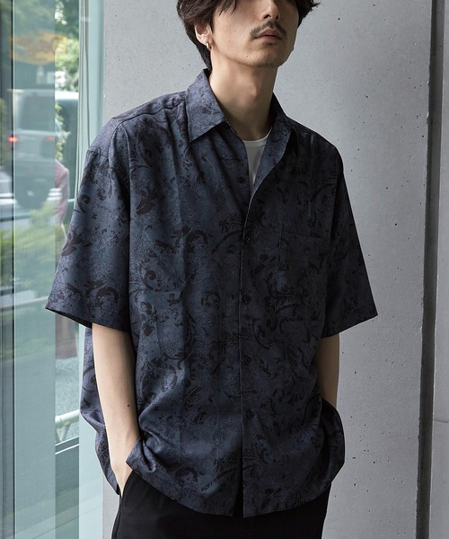 RATTLE TRAP(ラトルトラップ)の「ルーズシルエット 総柄レギュラーカラードレープ半袖シャツ(シャツ/ブラウス・メンズ・ブラック×ホワイト/ブラック×グレー/ブラック×イエロー/ブラック×ブラック/ブラック系その他/ブラック×レッド・S/M/L/LL)」の16枚目の写真
