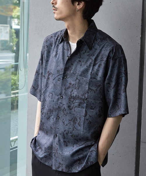 RATTLE TRAP(ラトルトラップ)の「ルーズシルエット 総柄レギュラーカラードレープ半袖シャツ(シャツ/ブラウス・メンズ・ブラック×ホワイト/ブラック×グレー/ブラック×イエロー/ブラック×ブラック/ブラック系その他/ブラック×レッド・S/M/L/LL)」の17枚目の写真