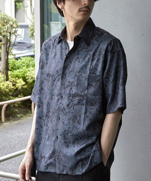 RATTLE TRAP(ラトルトラップ)の「ルーズシルエット 総柄レギュラーカラードレープ半袖シャツ(シャツ/ブラウス・メンズ・ブラック×ホワイト/ブラック×グレー/ブラック×イエロー/ブラック×ブラック/ブラック系その他/ブラック×レッド・S/M/L/LL)」の18枚目の写真