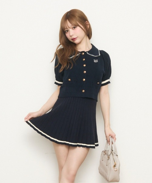 TITTY&CO.（ティティーアンドコー）の「半袖ニットポロセットアップ（ワンピース・レディース・アイボリー/ネイビー・FREE）」の2枚目の写真