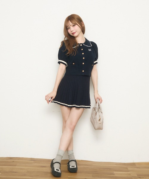 TITTY&CO.（ティティーアンドコー）の「半袖ニットポロセットアップ（ワンピース・レディース・アイボリー/ネイビー・FREE）」の4枚目の写真