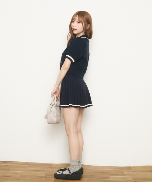 TITTY&CO.（ティティーアンドコー）の「半袖ニットポロセットアップ（ワンピース・レディース・アイボリー/ネイビー・FREE）」の5枚目の写真