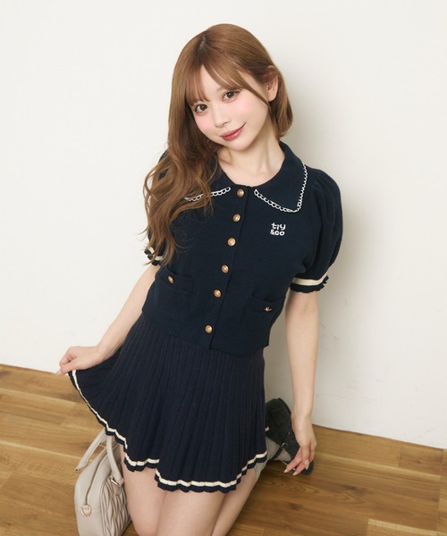 TITTY&CO.（ティティーアンドコー）の「半袖ニットポロセットアップ（ワンピース・レディース・アイボリー/ネイビー・FREE）」の16枚目の写真