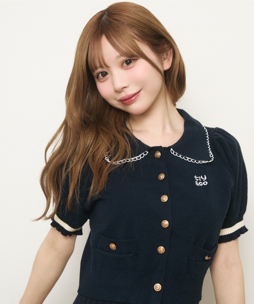 TITTY&CO.（ティティーアンドコー）の「半袖ニットポロセットアップ（ワンピース・レディース・アイボリー/ネイビー・FREE）」の14枚目の写真