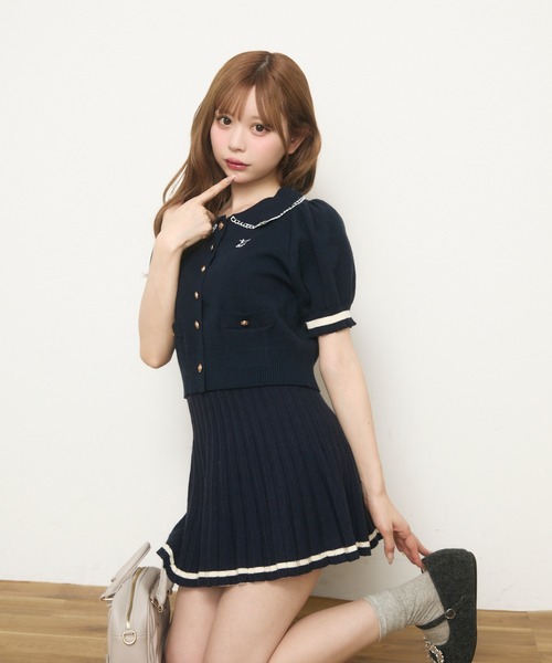 TITTY&CO.（ティティーアンドコー）の「半袖ニットポロセットアップ（ワンピース・レディース・アイボリー/ネイビー・FREE）」の8枚目の写真