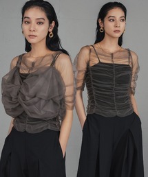 リボンニュアンスビスチェ シアーインナー 2点セット トップス ブラウス 結婚式 ワンピース パーティードレス オケージョンドレス お呼ばれ 二次会 成人式 同窓会