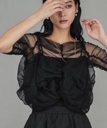 リボンニュアンスビスチェ シアーインナー 2点セット トップス ブラウス 結婚式 ワンピース パーティードレス オケージョンドレス お呼ばれ 二次会 成人式 同窓会