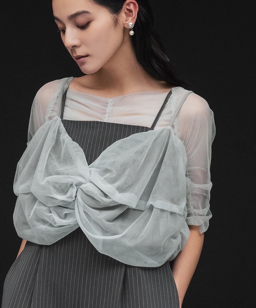 girl（ガール）の「リボンニュアンスビスチェ シアーインナー 2点セット トップス ブラウス 結婚式 ワンピース パーティードレス オケージョンドレス お呼ばれ 二次会 成人式 同窓会（シャツ/ブラウス・レディース・ブラック/チャコールグレー/ライトグレー/ベージュ・S/M/L）」の14枚目の写真