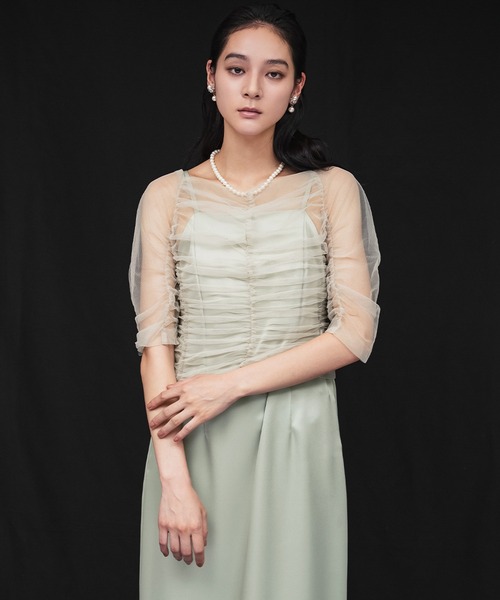 girl（ガール）の「リボンニュアンスビスチェ シアーインナー 2点セット トップス ブラウス 結婚式 ワンピース パーティードレス オケージョンドレス お呼ばれ 二次会 成人式 同窓会（シャツ/ブラウス・レディース・ブラック/チャコールグレー/ライトグレー/ベージュ・S/M/L）」の18枚目の写真