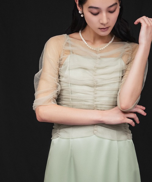 girl（ガール）の「リボンニュアンスビスチェ シアーインナー 2点セット トップス ブラウス 結婚式 ワンピース パーティードレス オケージョンドレス お呼ばれ 二次会 成人式 同窓会（シャツ/ブラウス・レディース・ブラック/チャコールグレー/ライトグレー/ベージュ・S/M/L）」の21枚目の写真