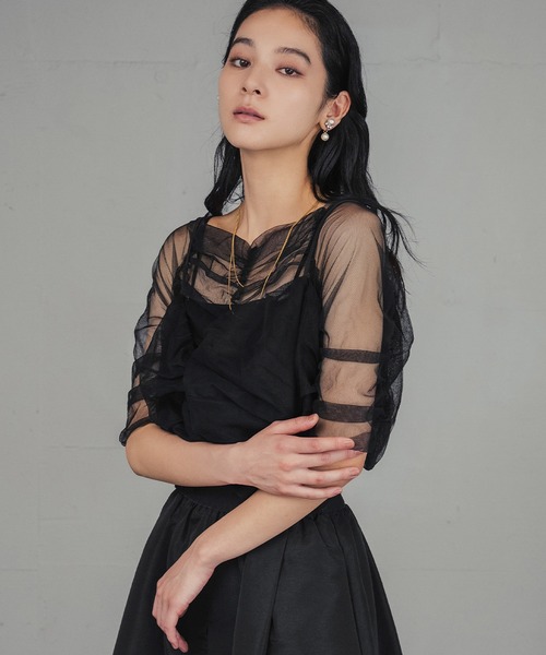 girl（ガール）の「リボンニュアンスビスチェ シアーインナー 2点セット トップス ブラウス 結婚式 ワンピース パーティードレス オケージョンドレス お呼ばれ 二次会 成人式 同窓会（シャツ/ブラウス・レディース・ブラック/チャコールグレー/ライトグレー/ベージュ・S/M/L）」の6枚目の写真