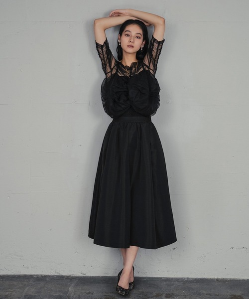 girl（ガール）の「リボンニュアンスビスチェ シアーインナー 2点セット トップス ブラウス 結婚式 ワンピース パーティードレス オケージョンドレス お呼ばれ 二次会 成人式 同窓会（シャツ/ブラウス・レディース・ブラック/チャコールグレー/ライトグレー/ベージュ・S/M/L）」の8枚目の写真