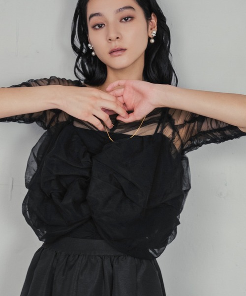 girl（ガール）の「リボンニュアンスビスチェ シアーインナー 2点セット トップス ブラウス 結婚式 ワンピース パーティードレス オケージョンドレス お呼ばれ 二次会 成人式 同窓会（シャツ/ブラウス・レディース・ブラック/チャコールグレー/ライトグレー/ベージュ・S/M/L）」の10枚目の写真