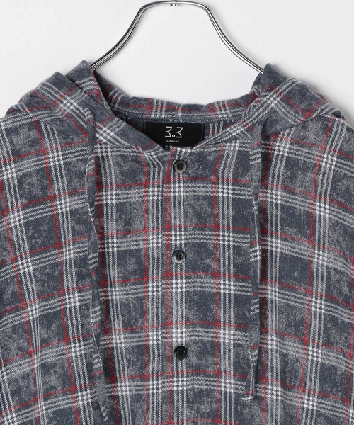 3.3 Field Trip （3.3フィールドトリップ）の「3.3 Field Trip／チェックフード半袖シャツ（シャツ/ブラウス・メンズ・ネイビー/ブラウン・MEDIUM/LARGE）」の4枚目の写真
