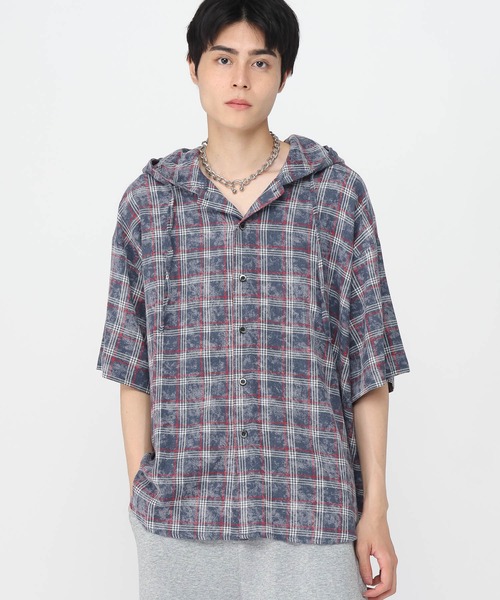 3.3 Field Trip （3.3フィールドトリップ）の「3.3 Field Trip／チェックフード半袖シャツ（シャツ/ブラウス・メンズ・ネイビー/ブラウン・MEDIUM/LARGE）」の13枚目の写真