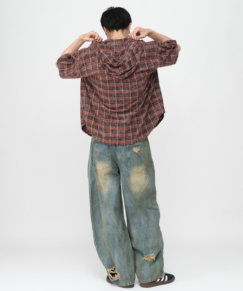 3.3 Field Trip （3.3フィールドトリップ）の「3.3 Field Trip／チェックフード半袖シャツ（シャツ/ブラウス・メンズ・ネイビー/ブラウン・MEDIUM/LARGE）」の17枚目の写真