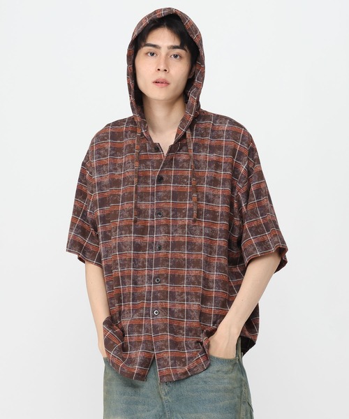 3.3 Field Trip （3.3フィールドトリップ）の「3.3 Field Trip／チェックフード半袖シャツ（シャツ/ブラウス・メンズ・ネイビー/ブラウン・MEDIUM/LARGE）」の18枚目の写真