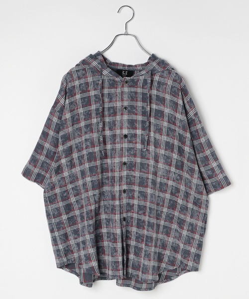 3.3 Field Trip （3.3フィールドトリップ）の「3.3 Field Trip／チェックフード半袖シャツ（シャツ/ブラウス・メンズ・ネイビー/ブラウン・MEDIUM/LARGE）」の21枚目の写真