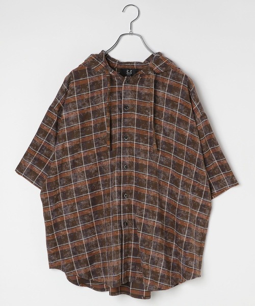 3.3 Field Trip （3.3フィールドトリップ）の「3.3 Field Trip／チェックフード半袖シャツ（シャツ/ブラウス・メンズ・ネイビー/ブラウン・MEDIUM/LARGE）」の20枚目の写真