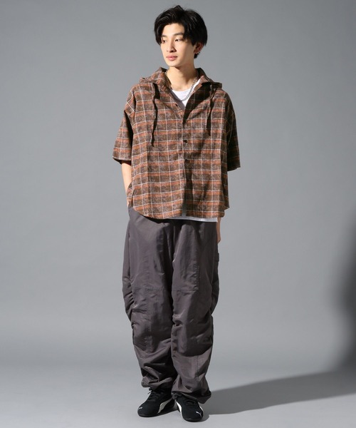 3.3 Field Trip （3.3フィールドトリップ）の「3.3 Field Trip／チェックフード半袖シャツ（シャツ/ブラウス・メンズ・ネイビー/ブラウン・MEDIUM/LARGE）」の22枚目の写真