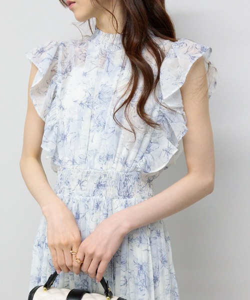 ボンポワン 12a 花柄フリル付き長袖ワンピース セール】シフォン花柄