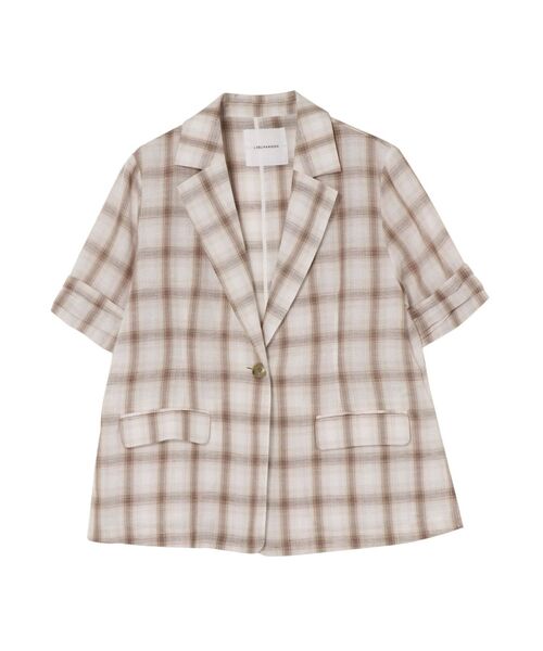 LAGUNAMOON（ラグナムーン）の「ハーフスリーブチェックジャケット（テーラードジャケット・レディース・ブラウン/アイボリー・FREE）」の2枚目の写真