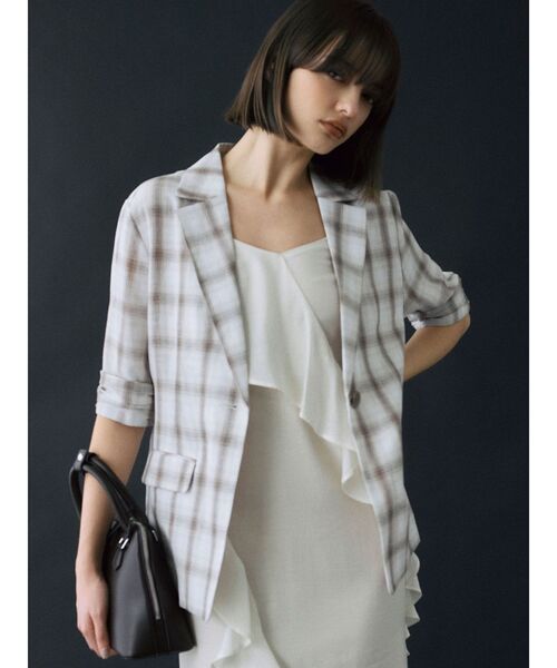 LAGUNAMOON（ラグナムーン）の「ハーフスリーブチェックジャケット（テーラードジャケット・レディース・ブラウン/アイボリー・FREE）」の10枚目の写真