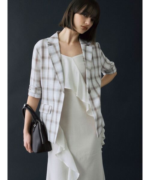 LAGUNAMOON（ラグナムーン）の「ハーフスリーブチェックジャケット（テーラードジャケット・レディース・ブラウン/アイボリー・FREE）」の13枚目の写真