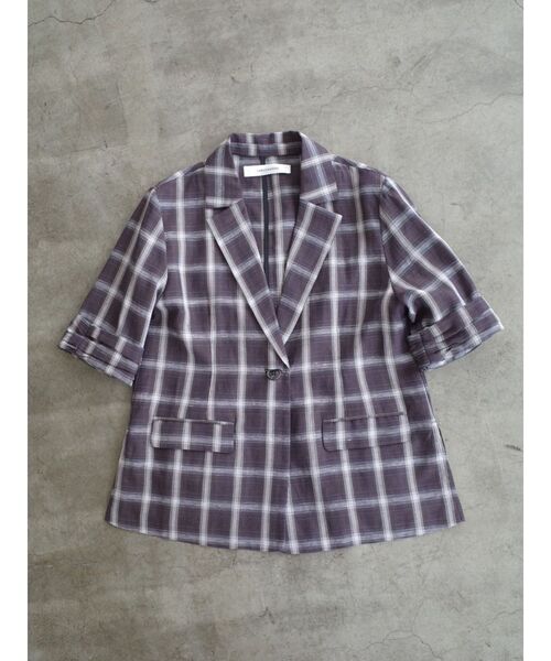 LAGUNAMOON（ラグナムーン）の「ハーフスリーブチェックジャケット（テーラードジャケット・レディース・ブラウン/アイボリー・FREE）」の16枚目の写真