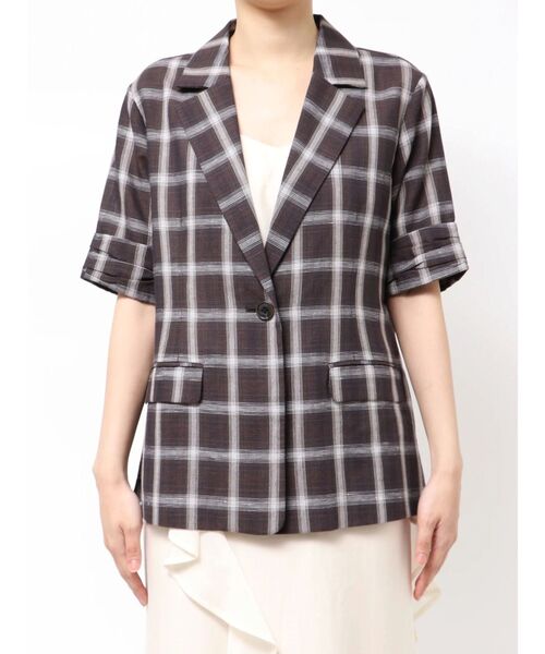 LAGUNAMOON（ラグナムーン）の「ハーフスリーブチェックジャケット（テーラードジャケット・レディース・ブラウン/アイボリー・FREE）」の19枚目の写真