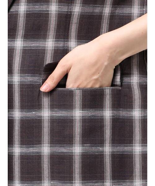 LAGUNAMOON（ラグナムーン）の「ハーフスリーブチェックジャケット（テーラードジャケット・レディース・ブラウン/アイボリー・FREE）」の4枚目の写真