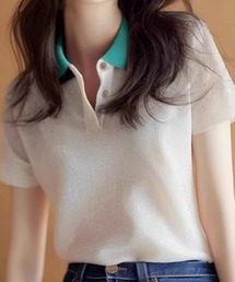 配色衿スキッパー半袖ポロ