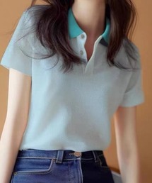 配色衿スキッパー半袖ポロ