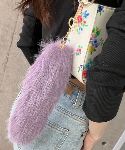 セール】しっぽチャーム カラーファーキーホルダー（チャーム