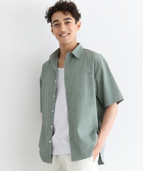 coca（coca）（コカ）の「楊柳半袖シャツ（シャツ/ブラウス・メンズ・ライトベージュ/ライトグリーン・L/M/XL）」の2枚目の写真