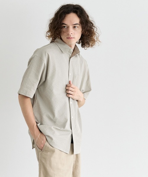 coca（coca）（コカ）の「楊柳半袖シャツ（シャツ/ブラウス・メンズ・ライトベージュ/ライトグリーン・L/M/XL）」の9枚目の写真