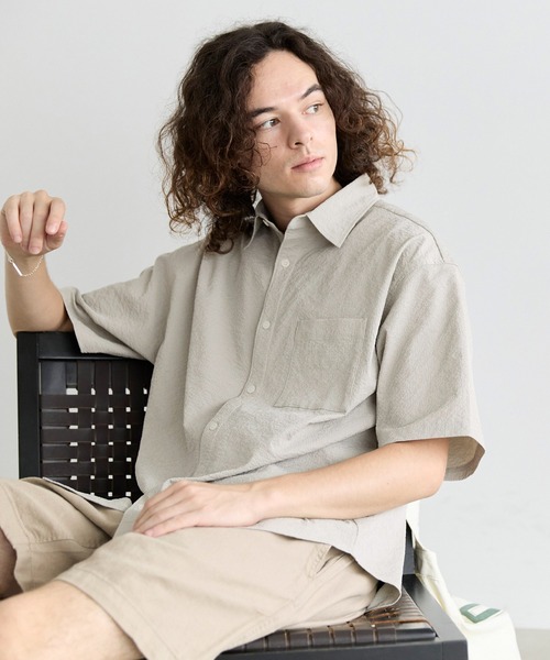 coca（coca）（コカ）の「楊柳半袖シャツ（シャツ/ブラウス・メンズ・ライトベージュ/ライトグリーン・L/M/XL）」の12枚目の写真