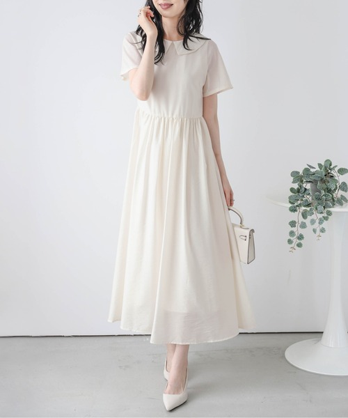 セール】フラットカラーフレアワンピース（ワンピース）｜AMELY