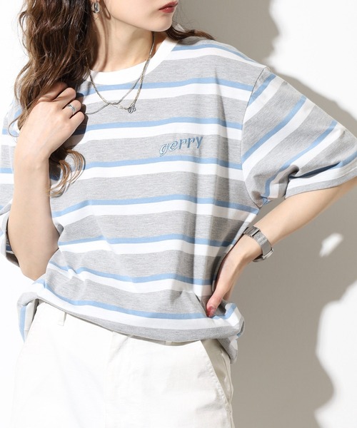 GERRY(ジェリー)の「GERRY ビッグシルエット レトロ ボーダー 半袖 Tシャツ(Tシャツ/カットソー・メンズ・ブルー/ホワイト/グレー・M/L/LL)」の3枚目の写真