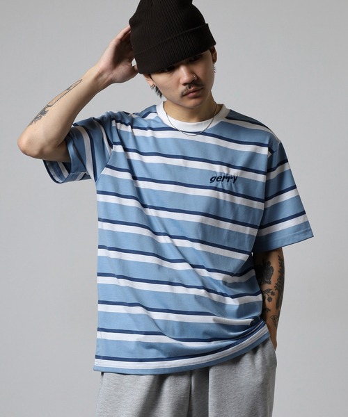 GERRY(ジェリー)の「GERRY ビッグシルエット レトロ ボーダー 半袖 Tシャツ(Tシャツ/カットソー・メンズ・ブルー/ホワイト/グレー・M/L/LL)」の1枚目の写真