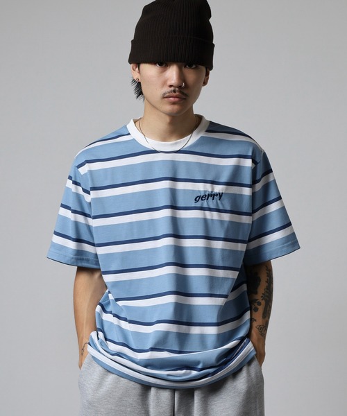 GERRY(ジェリー)の「GERRY ビッグシルエット レトロ ボーダー 半袖 Tシャツ(Tシャツ/カットソー・メンズ・ブルー/ホワイト/グレー・M/L/LL)」の17枚目の写真