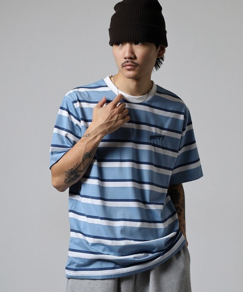 GERRY(ジェリー)の「GERRY ビッグシルエット レトロ ボーダー 半袖 Tシャツ(Tシャツ/カットソー・メンズ・ブルー/ホワイト/グレー・M/L/LL)」の18枚目の写真