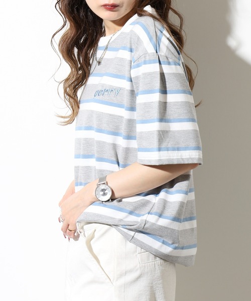 GERRY(ジェリー)の「GERRY ビッグシルエット レトロ ボーダー 半袖 Tシャツ(Tシャツ/カットソー・メンズ・ブルー/ホワイト/グレー・M/L/LL)」の22枚目の写真