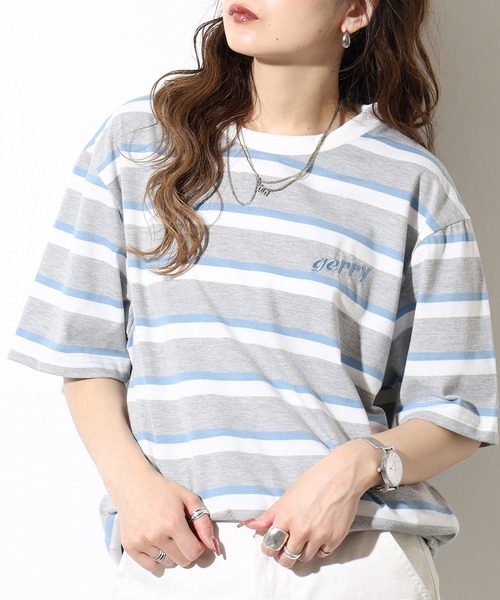 GERRY(ジェリー)の「GERRY ビッグシルエット レトロ ボーダー 半袖 Tシャツ(Tシャツ/カットソー・メンズ・ブルー/ホワイト/グレー・M/L/LL)」の20枚目の写真