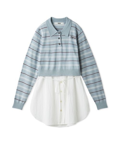 FURFUR(ファーファー)の「シャツレイヤードポロニット(ニット/セーター・レディース・バーガンディー/ライトブルー/ネイビー・F)」の2枚目の写真